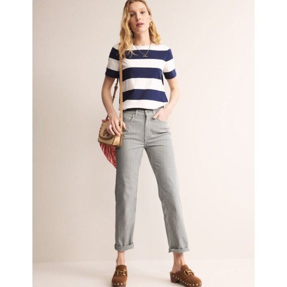 Boden Cigarette Leg Women's 29x32 Mid Rise Slim Leg Jeans in Blue Stripe NWT - Picture 1 of 10